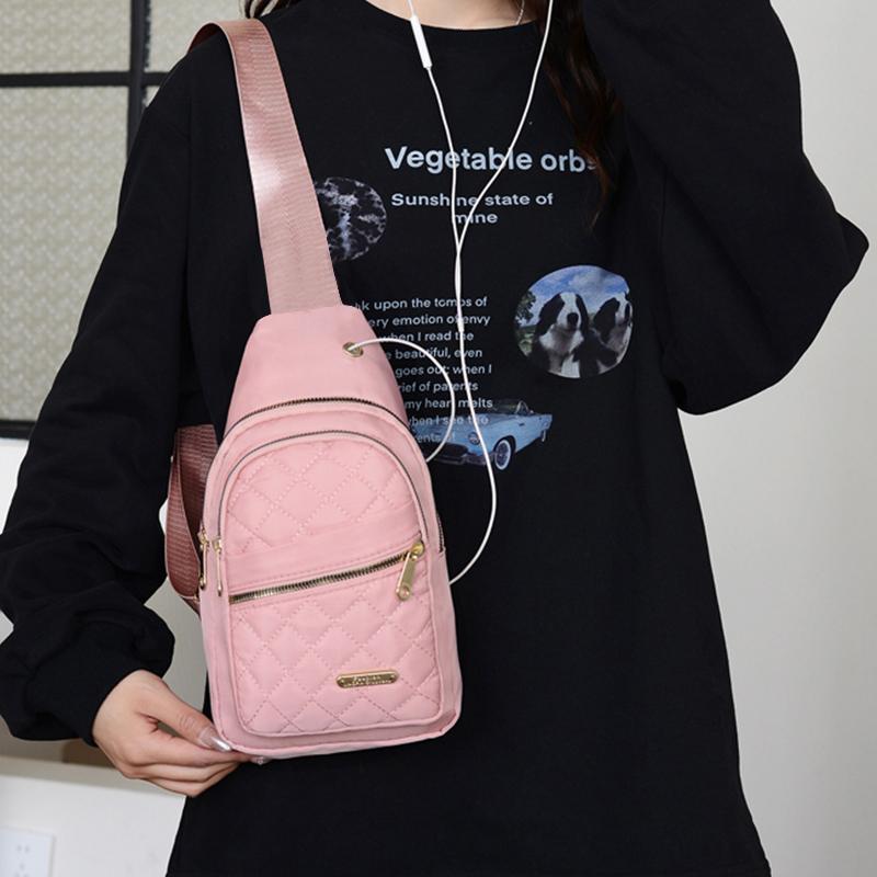 Women's Embroidered Nylon Chest Bag, Unisex Crossbody Sling Pack, Lightweight Travel Hiking Bag