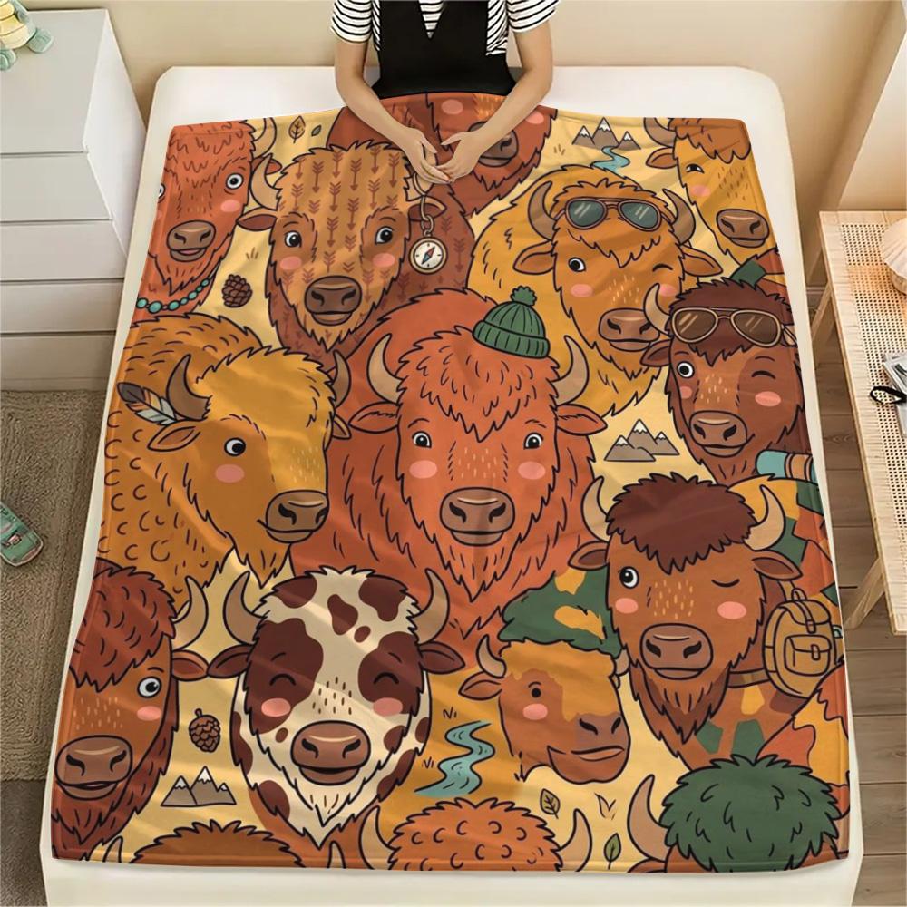 1Pc North American bison Print Flannel Blanket, High quality Comfortable for All Seasons, Home Decor, Warmth and Comfort, Perfect for Christmas Gifts