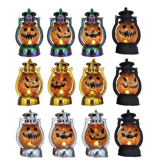 Halloween Pumpkin Lantern Spooky Pumpkin Lamp with LED Candle Vintage Decorative Pumpkin Light for Festive Party Porch Mantel Decoration