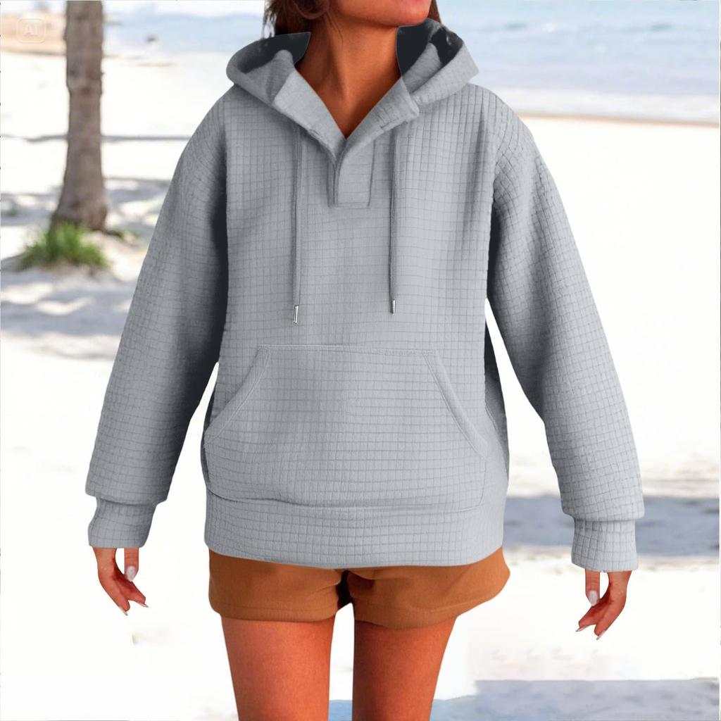 Women's Fashionable Long-sleeved Pullover And Solid-color Hooded Sweatshirt