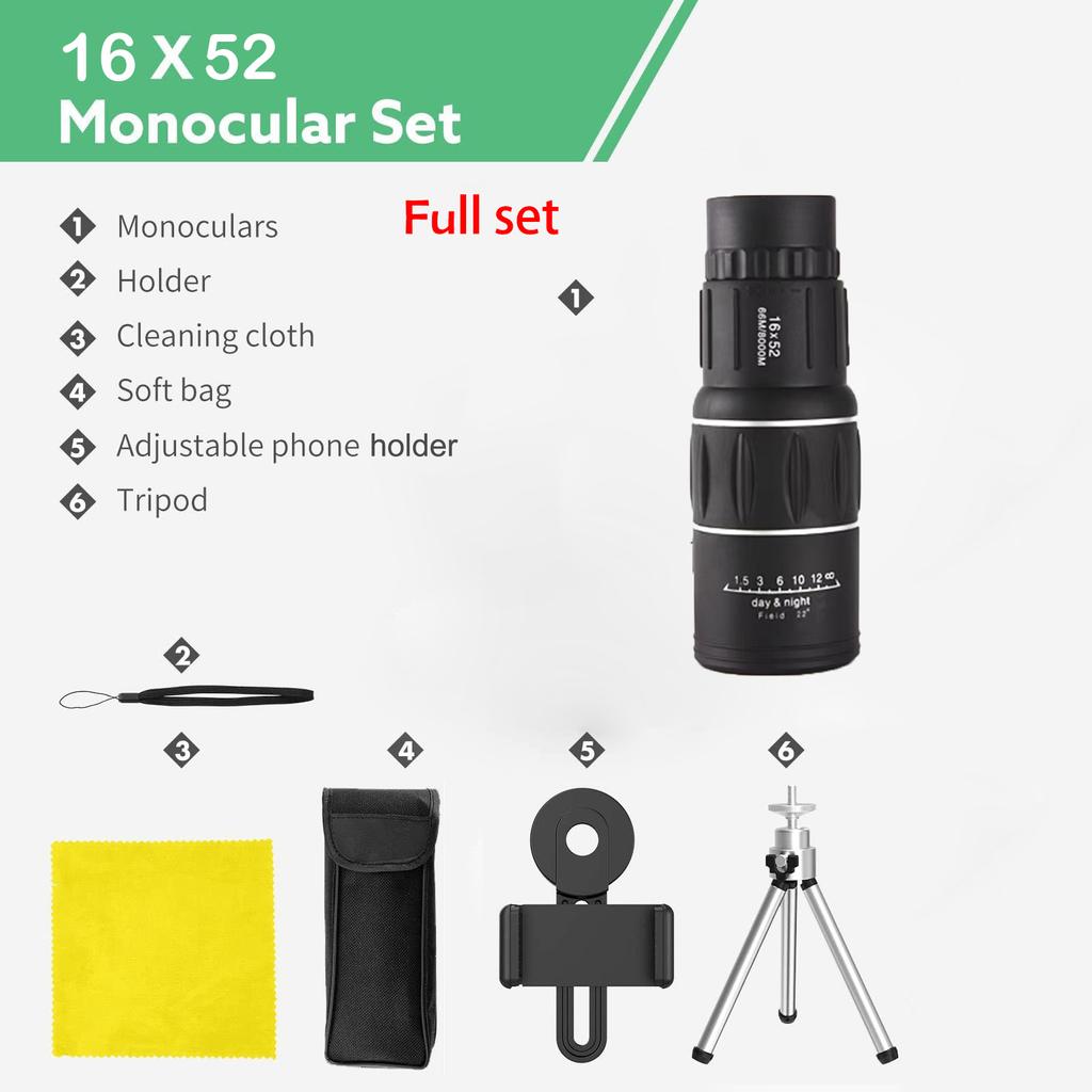Hd Portable Scope 16x52 Dual Focus Monocular Telescope Hunting Spotting Handheld Binoculars 66m/8000m For Tourism Fishing