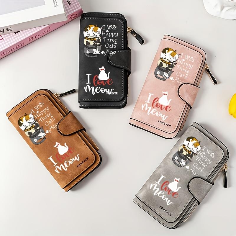 Black Striped Cat Print Long Wallet for Women Multifunctional Portable Snap Button Coin Purse Birthday Gift Daily Commute Fun Design Outdoor Travel