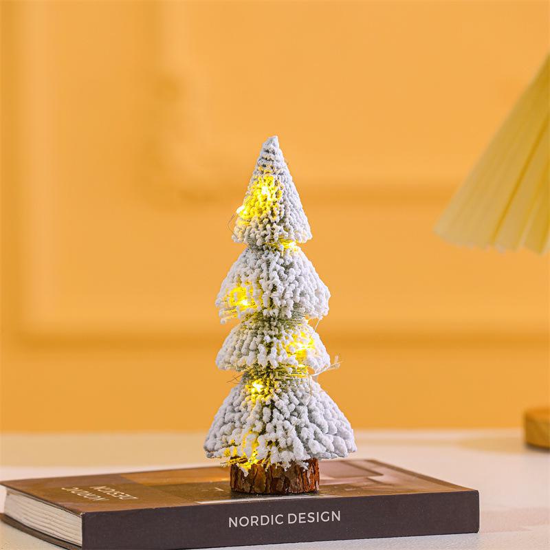 Creative Flocked Cedar Desktop Christmas Tree with Lights - Mini Pine Needle Ornaments & Holiday Decorations
