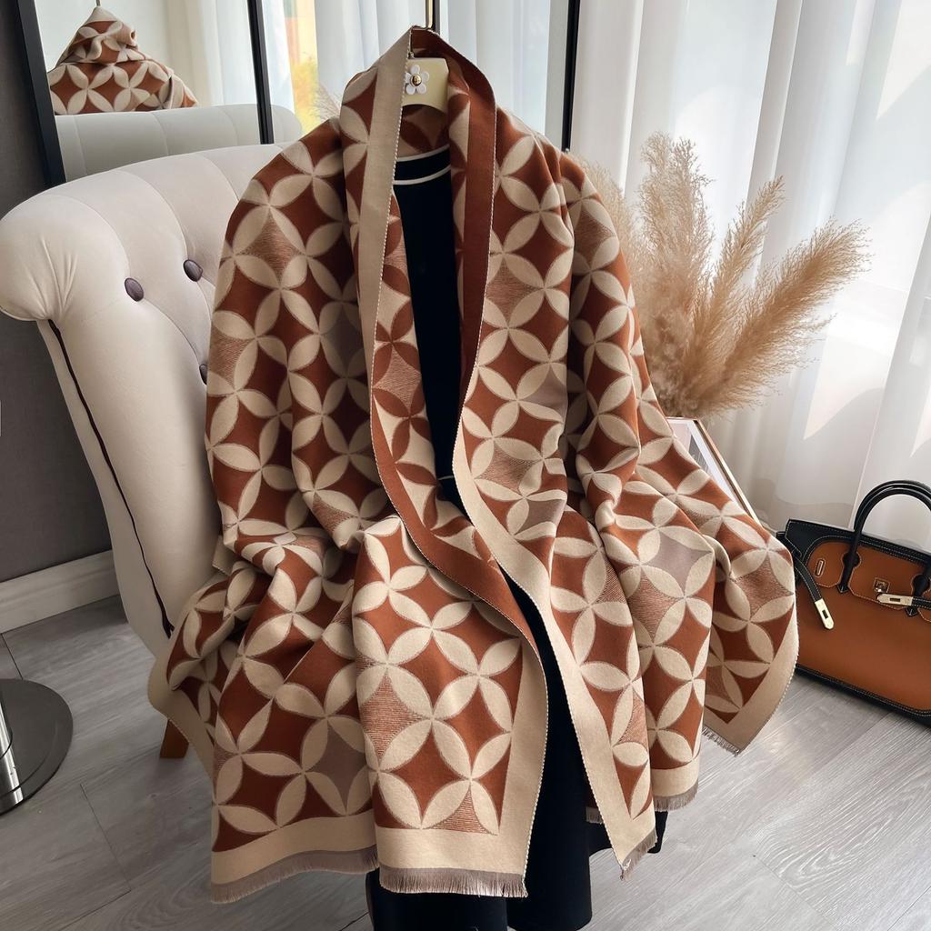Scarf Women'S Diamond-Shaped Lattice Autumn And Winter Korean Thickened Air-Conditioned Room Warm Shawl Women'S Scarf