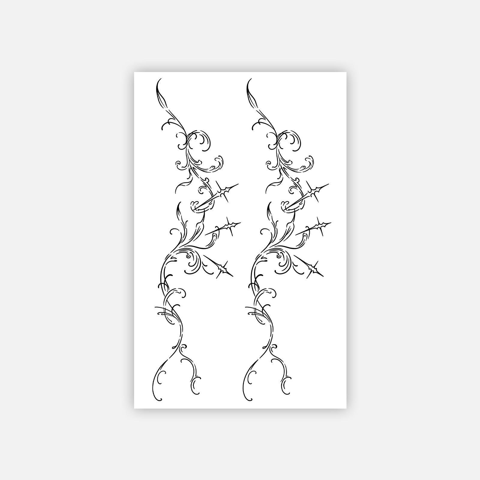 Floral Line Hand Tattoo Sticker, High-End Personality Simple Tattoo Sticker 12*19