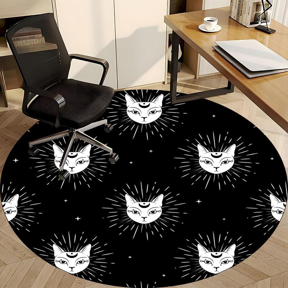 1pc Cat Moon Office Round Area Rug, Under Office Chairs Bedroom Living Room Home Decor, Room Deco