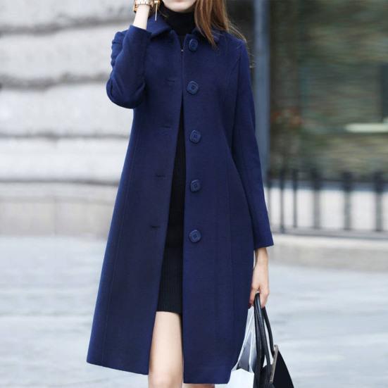 Damen Herbst Winter Wollmantel Umlegekragen Einreihig Locker Mittellang Dicker Warm Halten Mantel für Pendeln Dating Reisen