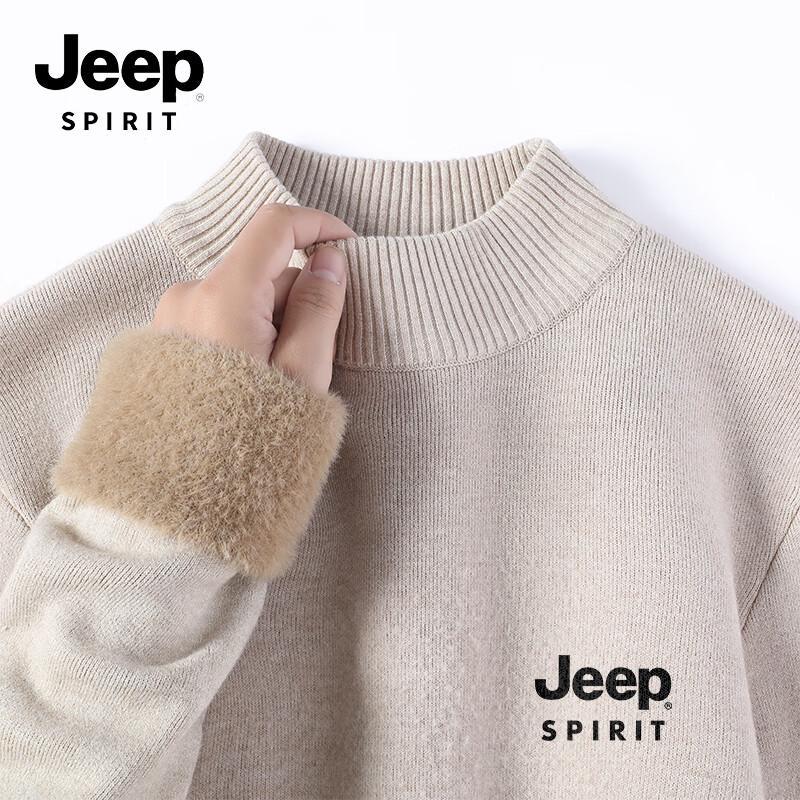 JEEP SPIRIT Men's Winter Fleece-Lined Half-High Neck Sweater