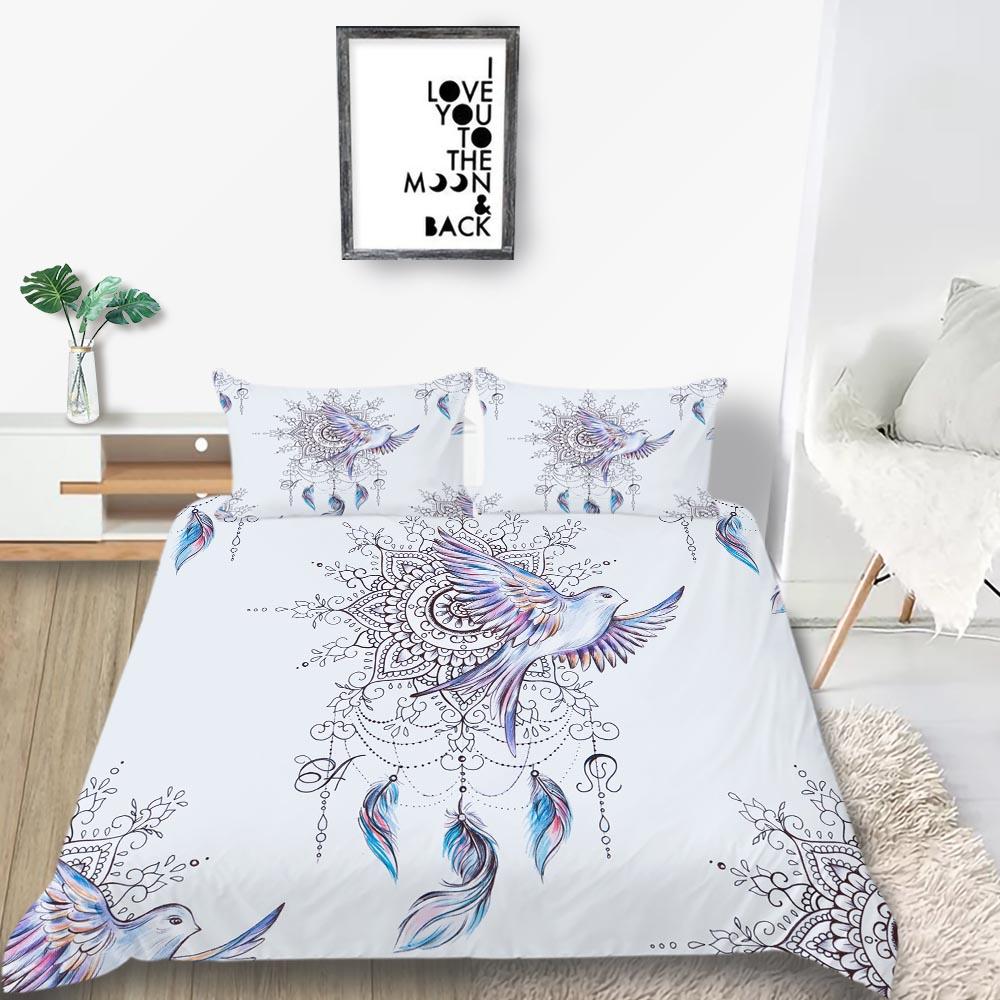 3D White Bedding Set with White Background, Colorful Dream Catcher Net Quilt Cover and Pillow Case 2 or 3 Full Size Home Decoration