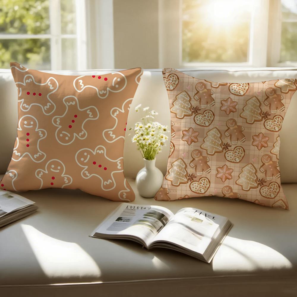 Christmas Gingerbread Man Fun Holiday Cushion Cover Pillowcase Antidustmite Invisible Zipper Short Plush Sofa Cushion