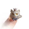 Cute Cat Ring with Personalized Design, Diamond-Embedded Crown and Bow, Open-Back Finger Ring, High-End Style Accessory