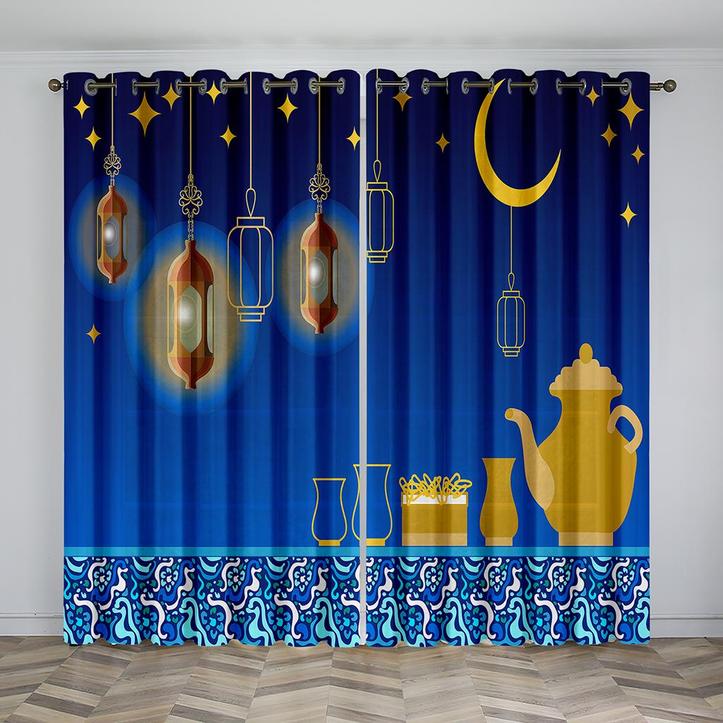 Eid Mubarak Ramadan Lslamic Muslim Supplies Kareem 2 Pieces Free Shipping White Window Curtain for Living Room Bedroom Decortion