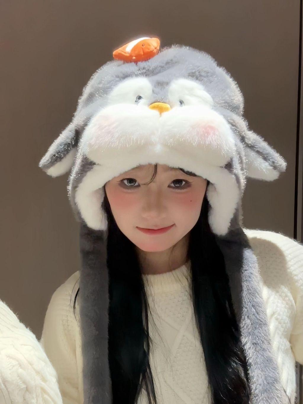 

Cute Animal Plush Beanie Cap For Girls With Non Slip Sole And Thermal Comfort сірий колір