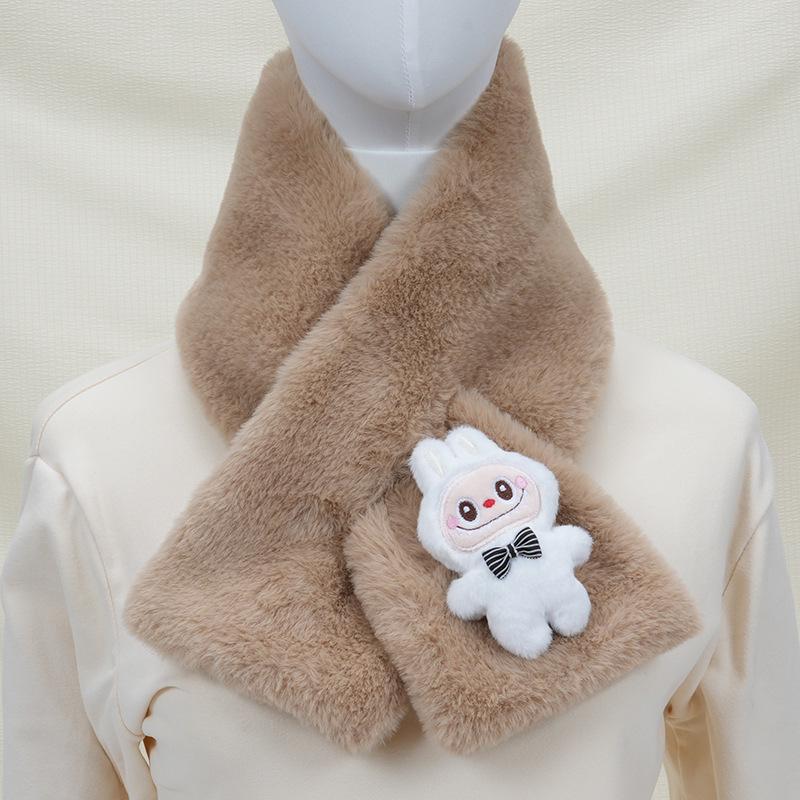 2025 Autumn/Winter Cute Cartoon Plush Scarf: Faux Rabbit Neck Warmer for Girls