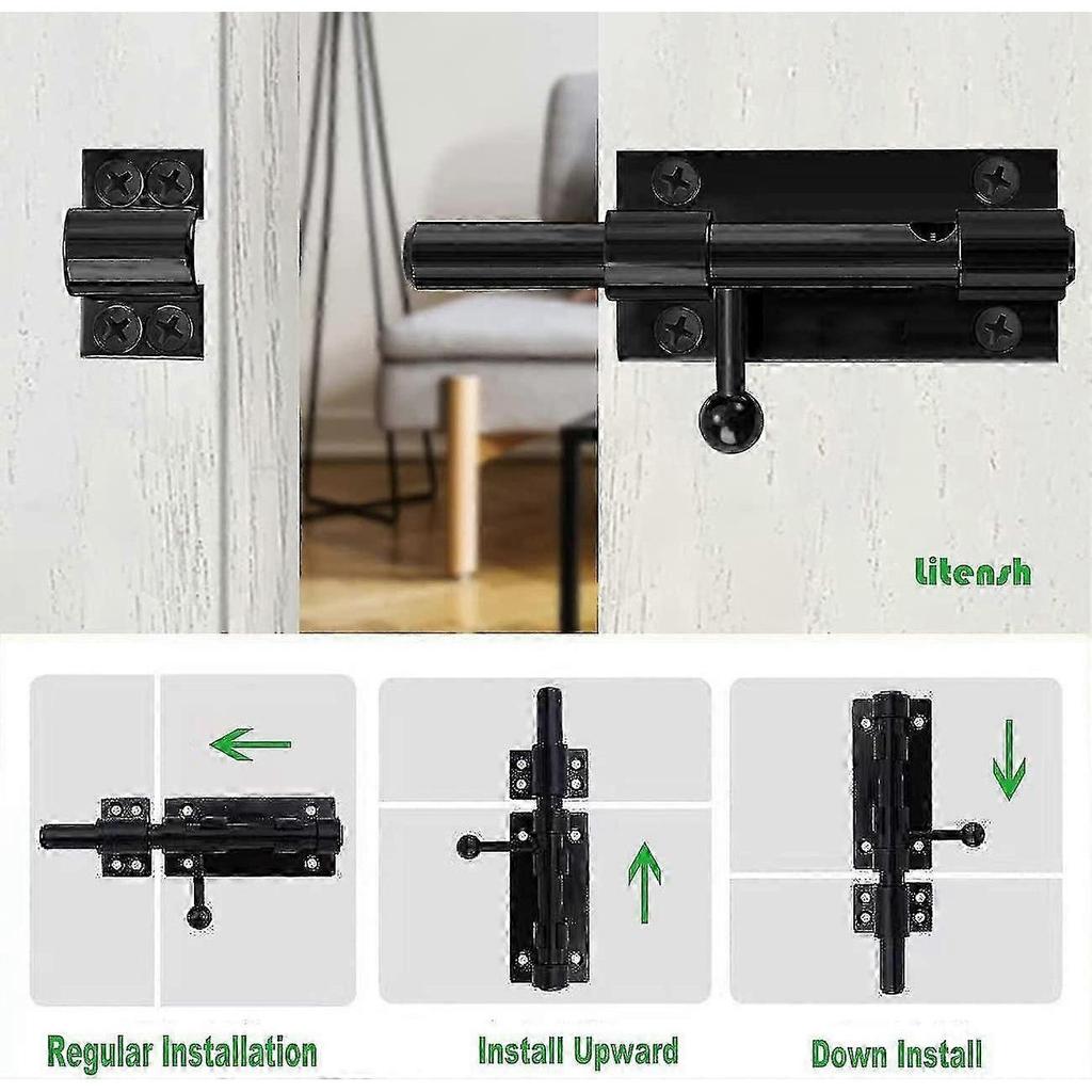 Heavy Duty Slide Gate Latch Bolt Safety Door Lock With Padlock Hole, 304 Stainless Steel Matte Black, 6 Inch 160mm Length, 14mm Dia. (8 Inch (200mm)