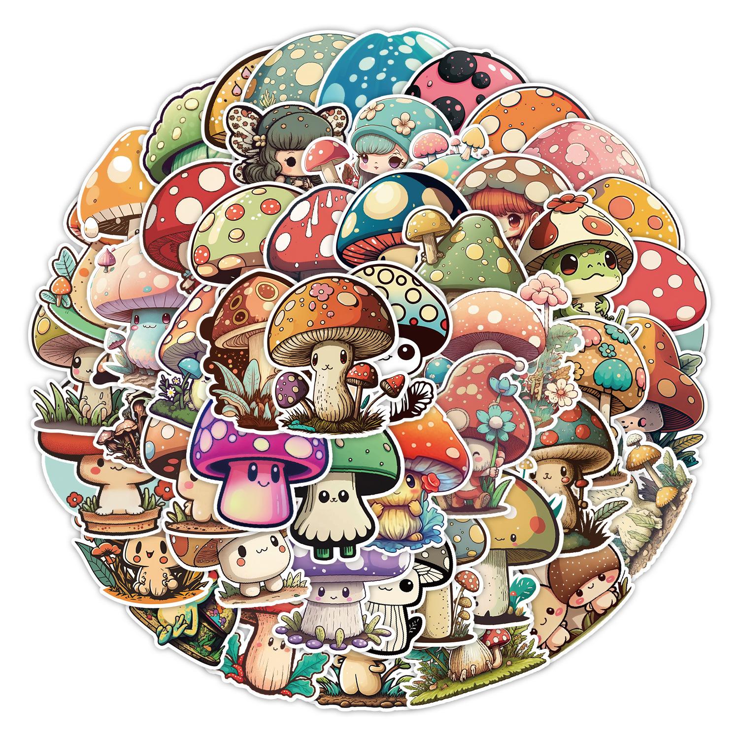 

50 Cute INS Mushroom Graffiti Stickers Computer Mobile Phone Water Cup Decoration Stickers Waterproof Creative Children s Stickers