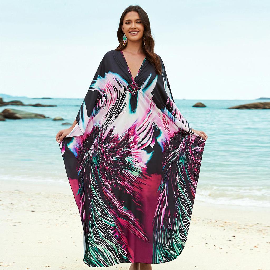Beach Kaftans for Women Printed Maxi Dresses Cover Ups for Swimwear Summer Vacation Bathing Suits Factory Supply