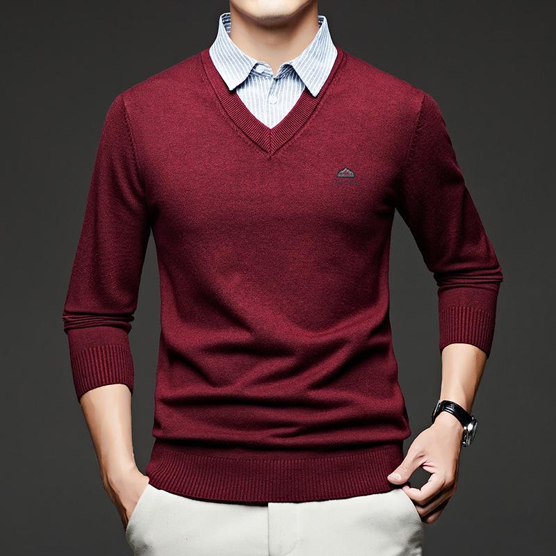 Men s Trendy Two-Piece Sweater & Shirt Collar Set – Thickened Autumn/Winter Casual Lapel Base Layer. 4XL