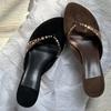 Fashion New Black Rivets Studded High Heel Sandalen Women Summer Flip Flop Sandals Sexy Thin Heels Shoes Designer Slippers