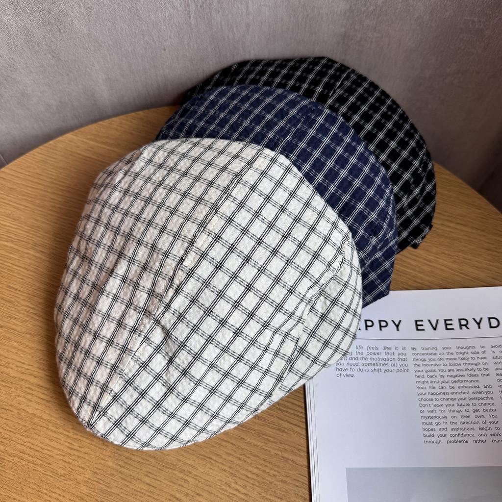 Vintage Japanese Plaid Newsboy Cap With Breathable Cotton For Casual Summer And Autumn Wear