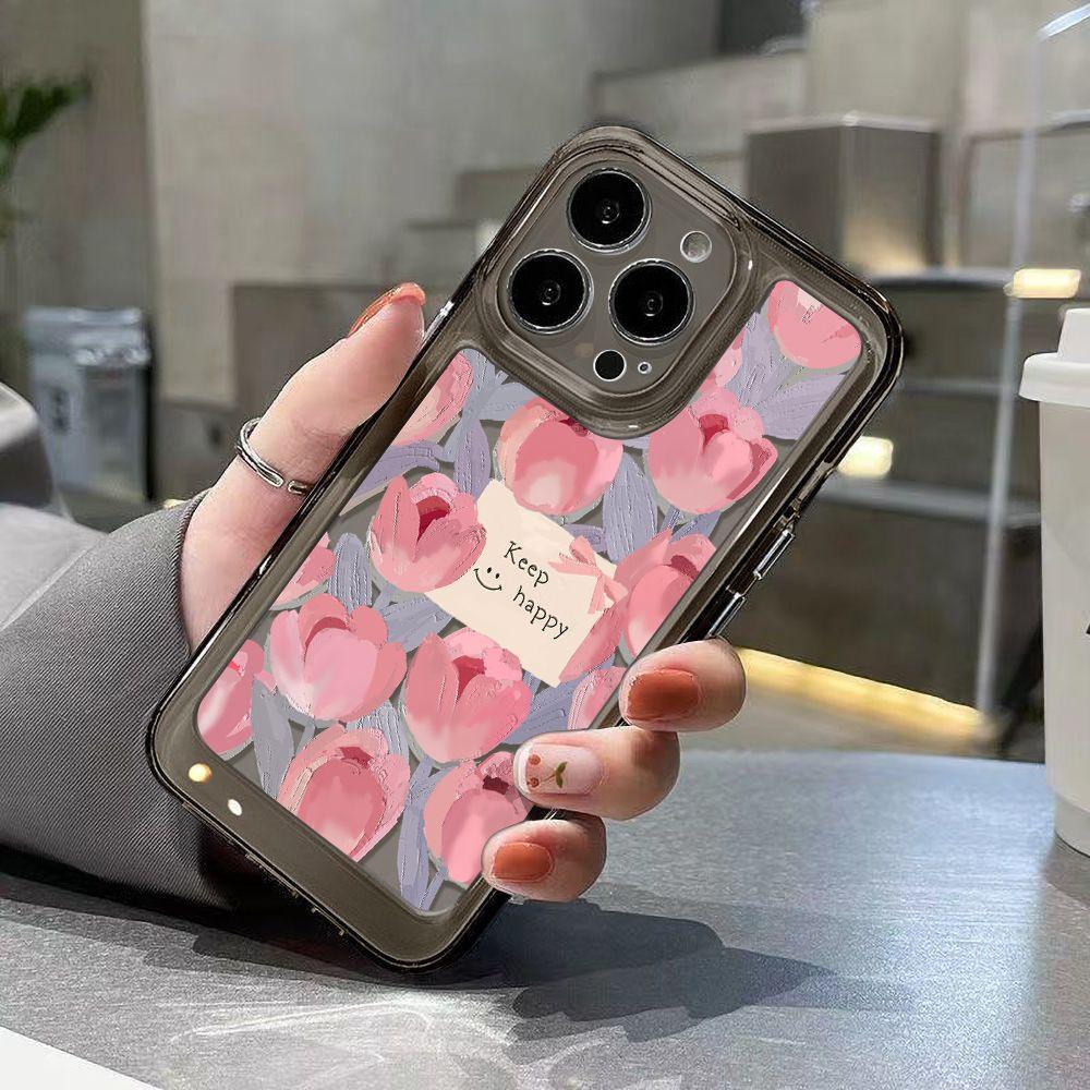 Oil painting pink tulip for iPhone17promax anti-drop mobile phone case 16 Apple 13/15 simple 14