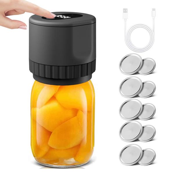 Electric Mason Jar Vacuum Sealer Kit Cordless Automatic Jar Sealer Kit for Food Storage and Fermentation with Wide-Mouth and Mason Jar Lids