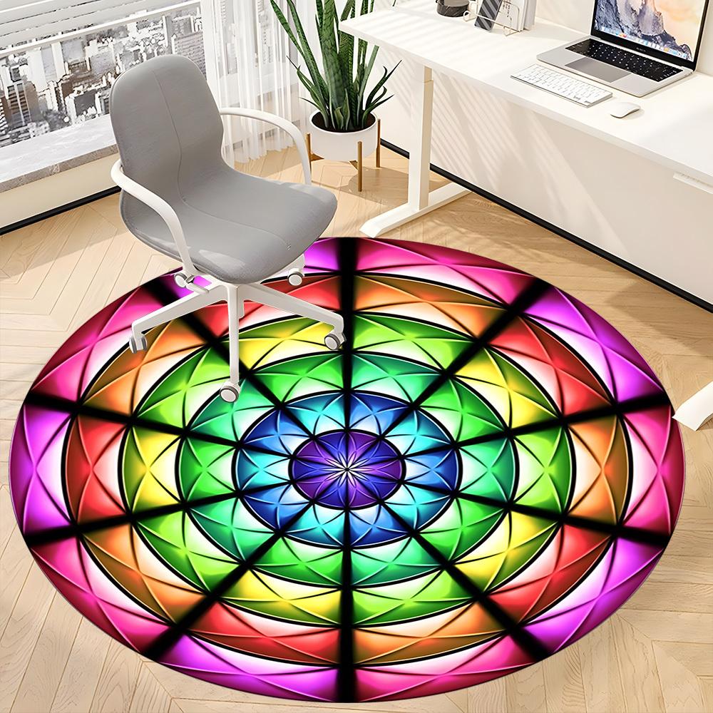 1pc Colorful Kaleidoscope Pattern Carpet for Office Non-Slip, Round Carpet, Soft & Comfortable, Carpet for Office, Lightweight Round Floor Mat