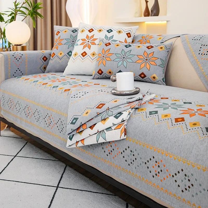Jacquard Chenille Sofabezug für Wohnzimmer Ganzjahres-Universal Rutschfest Langlebig Staubdicht Kratzfest Couchkissen
