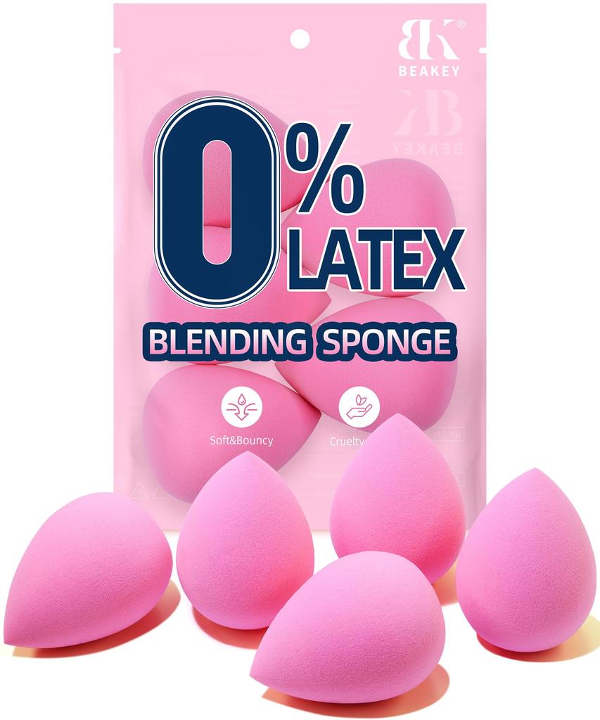 BEAKEY Makeup Sponge Set 5 Pack Micro Porous Low Absorption Soft Latex Free Foundation Beauty Sponges & Blenders for Powder Cream