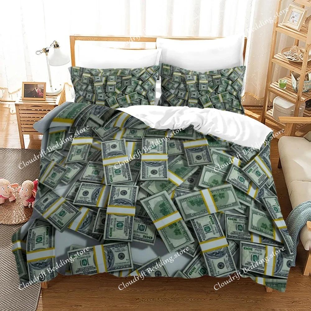 Money Print Duvet Cover KingQueen Size,Dollar Bills with The Portrait of Ben Franklin,Decorative Polyester Bedding Set