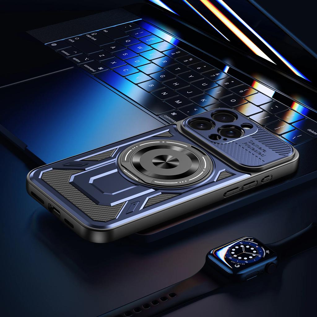 For iPhone 16 Pro Max Case Compatible with MagSafe Rotating Kickstand TPU + PC Phone Cover