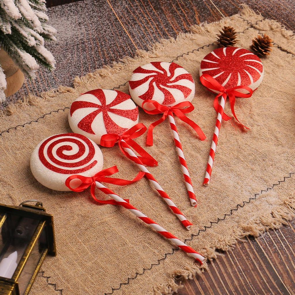 Christmas Foam Lollipop Decorations 4Pcs/set Holiday Christmas Xmas Tree Candy Lollipop Picks Creative Seasonal Decor