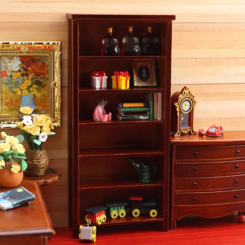Bookcase Miniature Wooden Cabinet For Dollhouses Bedroom Living Room Decors DIY Craft Project Tiny House Furniture