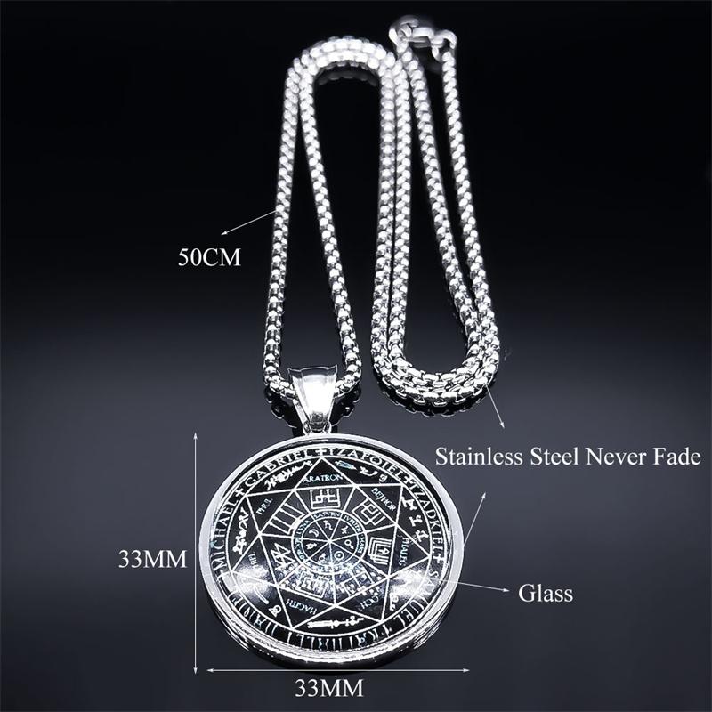 Siegel der Sieben Erzengel Medaille Edelstahl Glas Halskette Siegel Salomons Talisman Halskette Schutz Schmuck Halsband Mann