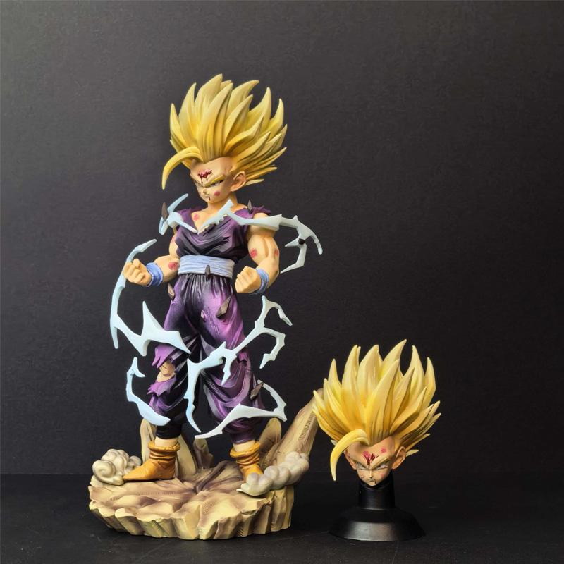 28cm Anime Dragon Ball Super Saiyan 2 Gohan Figures Double Head Sculpt Collectible Model Desktop Ornament Statue Toys Gifts