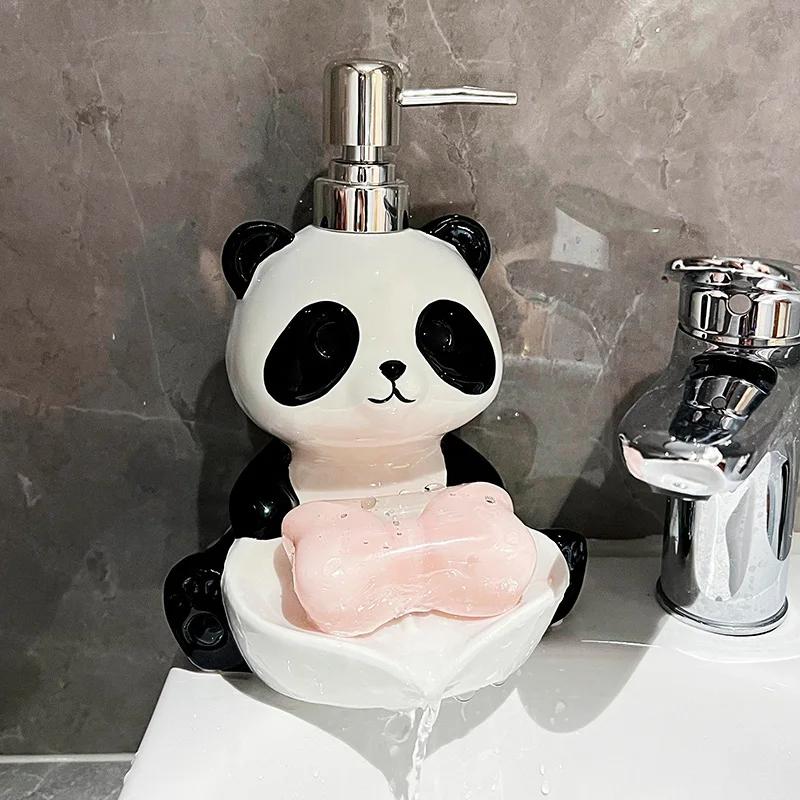 Creative Panda Lotion Bottle Dual Purpose Soap Box Two In One Shampoo Shower Gel Ceramic Press Split Bottle Soap Dispenser
