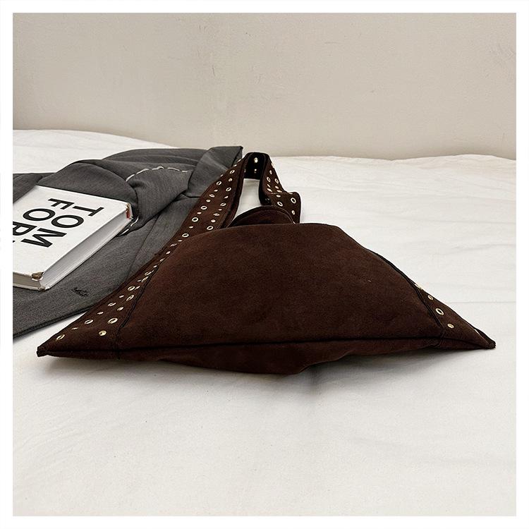 Women's Deerskin Tote with Metal Rivets - Spring/Summer 2025 Casual Shoulder Bag