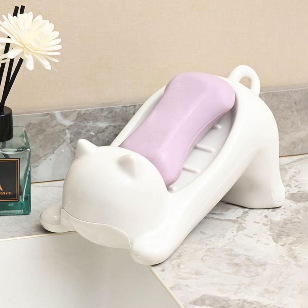 Cat Shape Soap Box Cartoon Soap Dish Drainable Sponge Soap Bar Container Washing Sponge Holder Household Bathroom Accessories