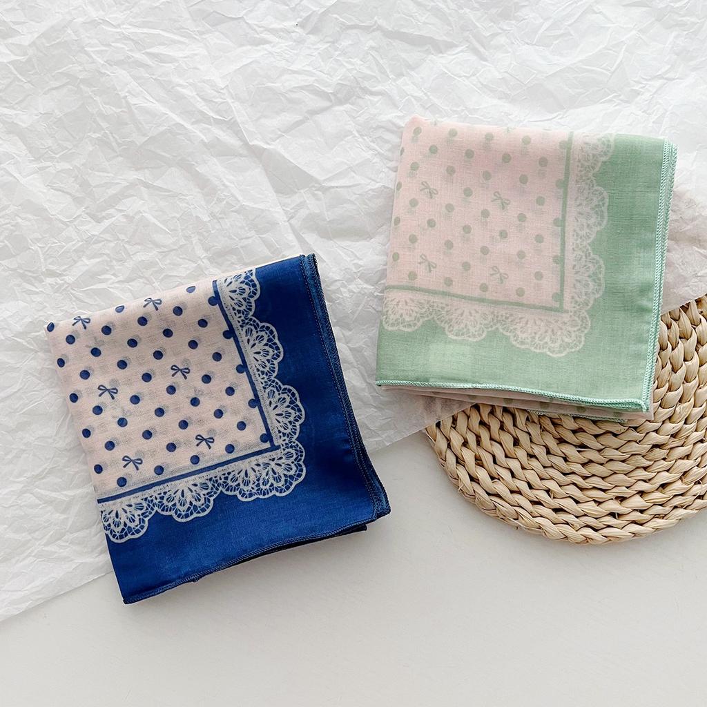 Polka Dot Cotton and Linen Small Square Scarf Silk Scarf Women's Spring and Summer Retro Literary and Breathable Student Versatile Decorative Scarf