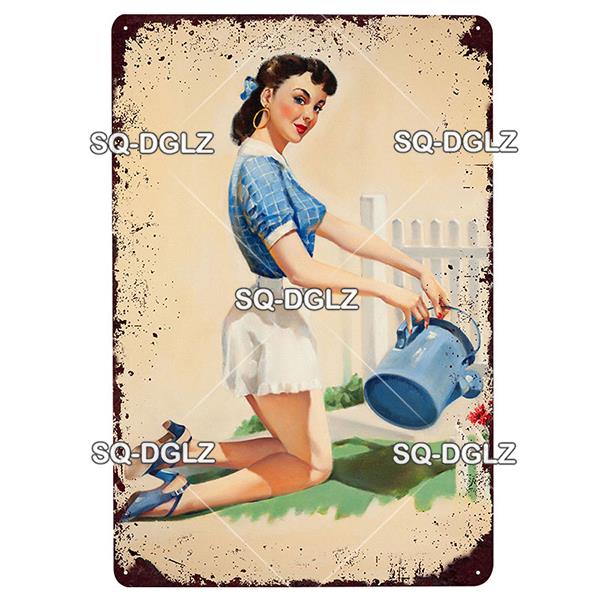 [SQ-DGLZ] Pinup Girl Plakette Metall Vintage Bar Möbel Teller Garagenschild Vintage Deko Man Cave Dekoration Geschenk