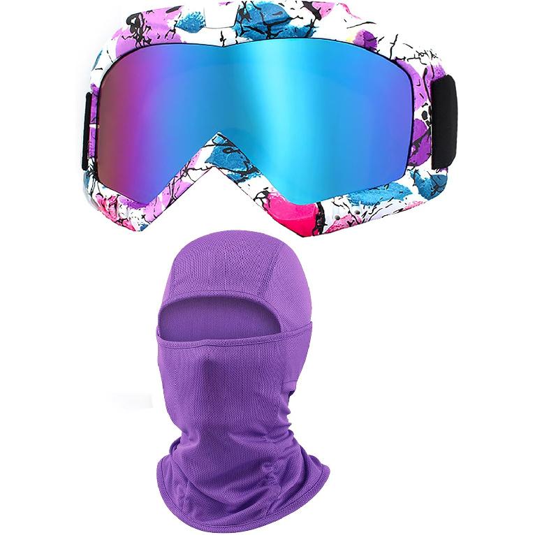 Motocross Goggles with Balaclava, ATV Dirt Bike Motorcycle UTV MX OTG Offroad Riding Skiing Goggles for Women Girls