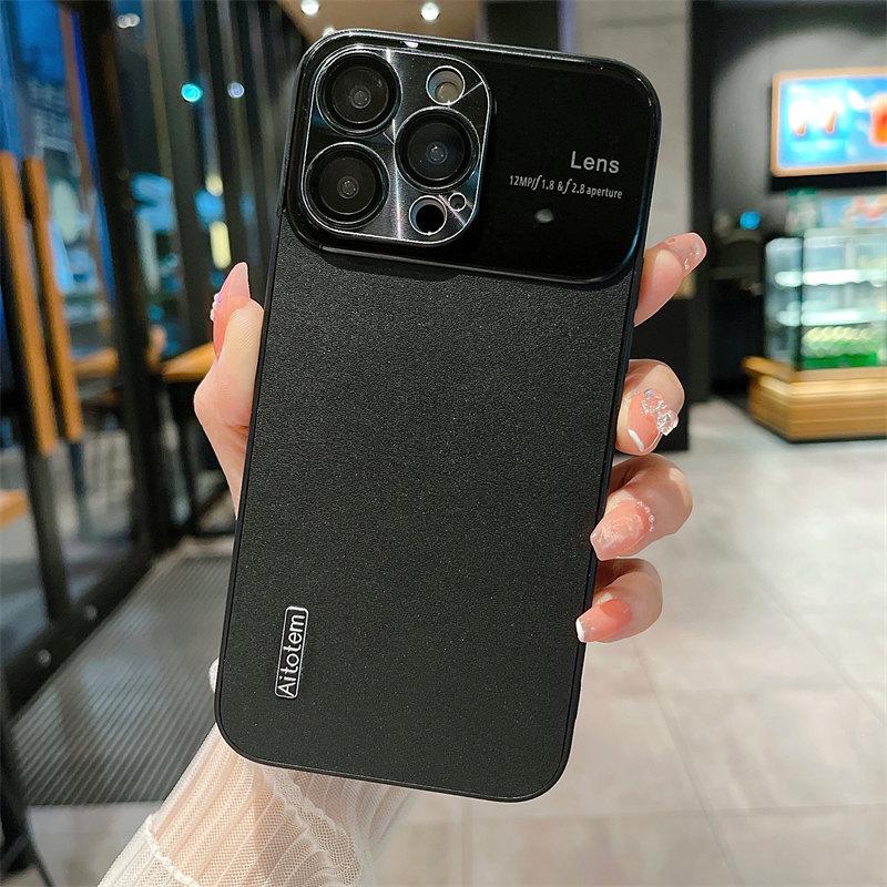 Funda de lujo nueva con patrón de cuero liso, ventana grande con película para lente, adecuada para iPhone 14 13 12 11 Pro Max, fundas todo incluido anticaídas