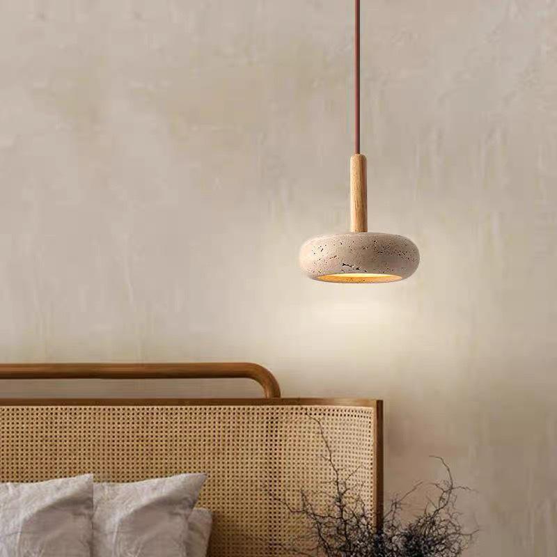 Japanese Wabi-Sabi Style Yellow Travertine Pendant Lamp for Entrance, Restaurant, Bedroom, or Bedside