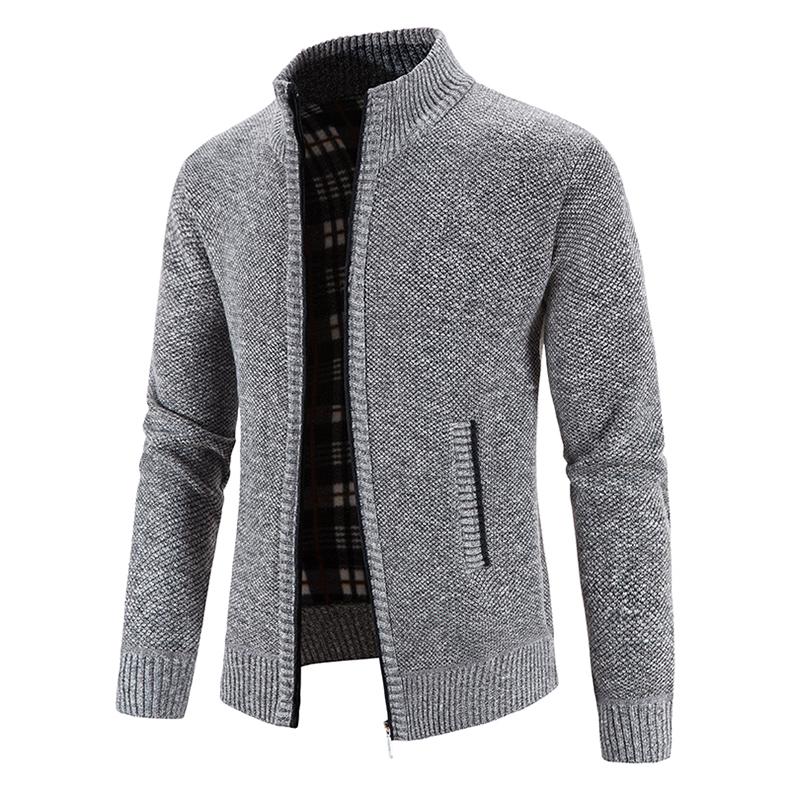 Cardigan de toamnă/iarnă pentru bărbați mărime plus, din catifea îngroșată, cu guler înalt - Palton cu croială slim.