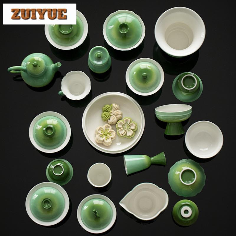 120ml Gradient Ramp Emerald Green Gaiwan Elegant Not Hot Tea Tureen Tea Bowl With Lid Kit Tea Making Cover Bowl For Tea Craft