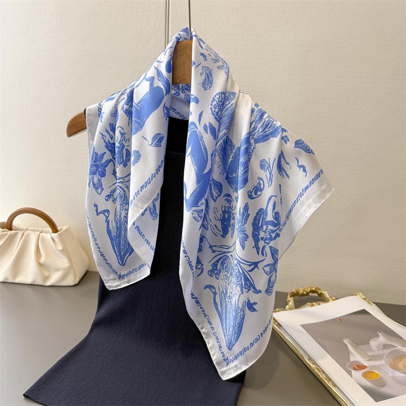 Elite Style Printing Simulation Silk Square Scarf Shawl Versatile High-end Neck Small Square Scarf Headscarf Silk Scarf Women