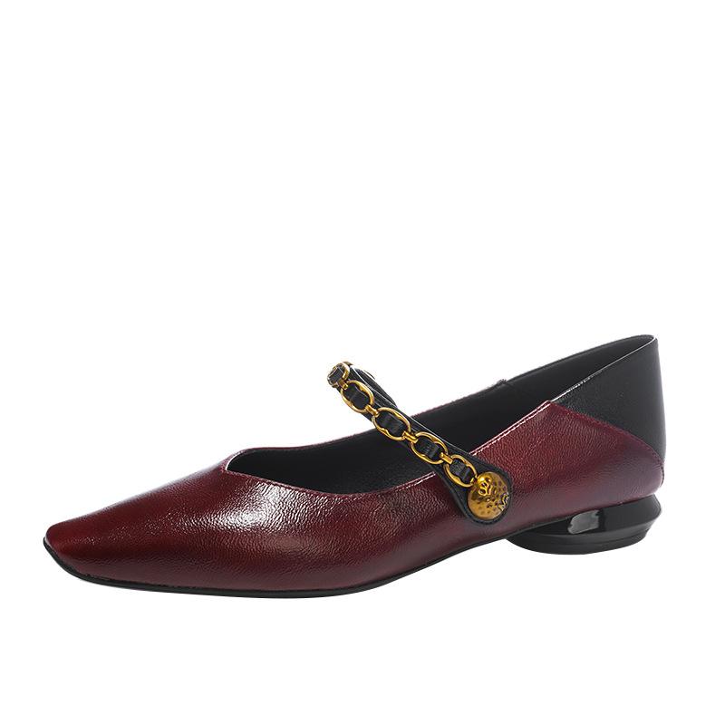 Sheepskin with retro Mary Jane shoes, women's head chain, flat-soled single shoes can be worn with two heels.