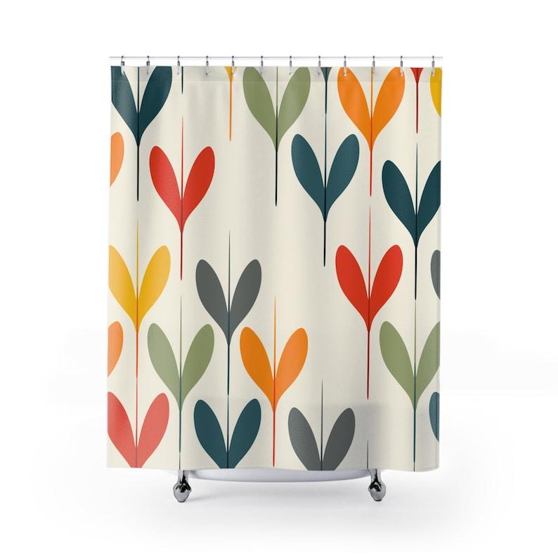 Mid Century Modern Shower Curtain - Retro Abstract Design W60H190(CM)-1 Pcs