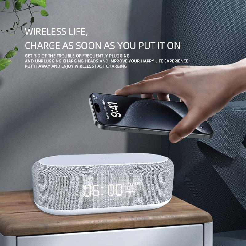 Multifunctional 15W Wireless Charging for Speaker with LED Night Light Alarm Clock for Home Office and USB