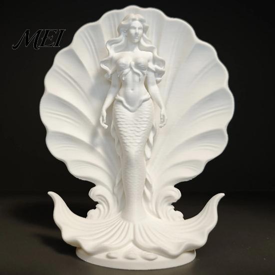 Mermaid Shell Ornament 3D Printed Desktop Ornament, Ocean Style Standing Gift for Dreamy Girls Sculpture, Minimalist Figurine Home Office Tabletop